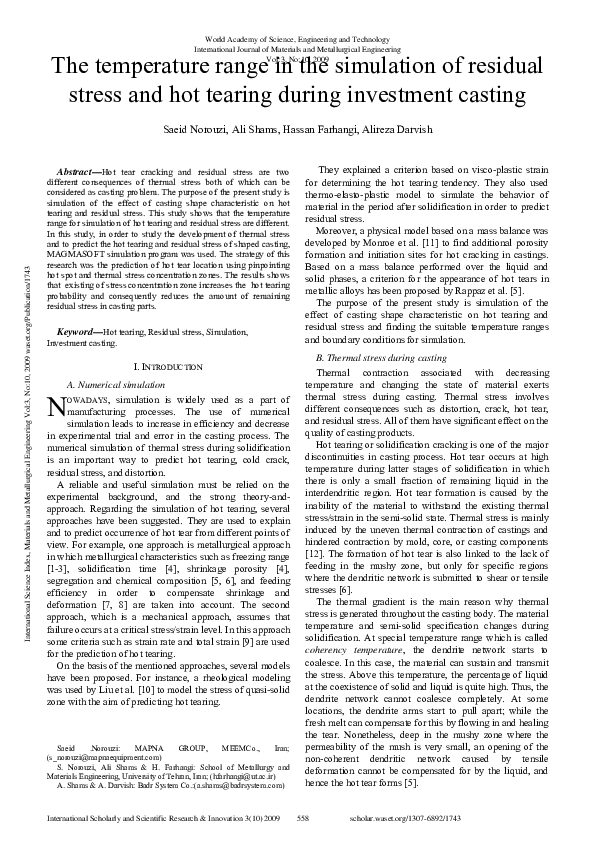 (PDF) The Temperature Range In The Simulation Of Residual Stress And ...