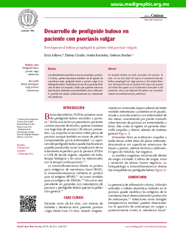 (PDF) Desarrollo de penfigoide buloso en paciente con psoriasis vulgar ...
