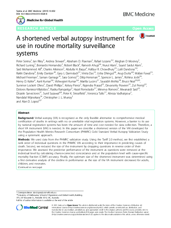 (PDF) A shortened verbal autopsy instrument for use in routine