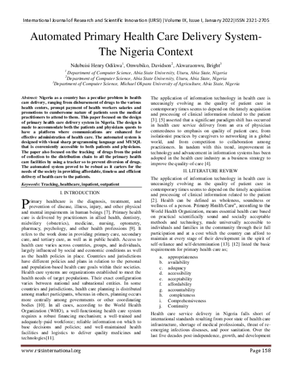 (PDF) Automated Primary Health Care Delivery System The Nigeria Context