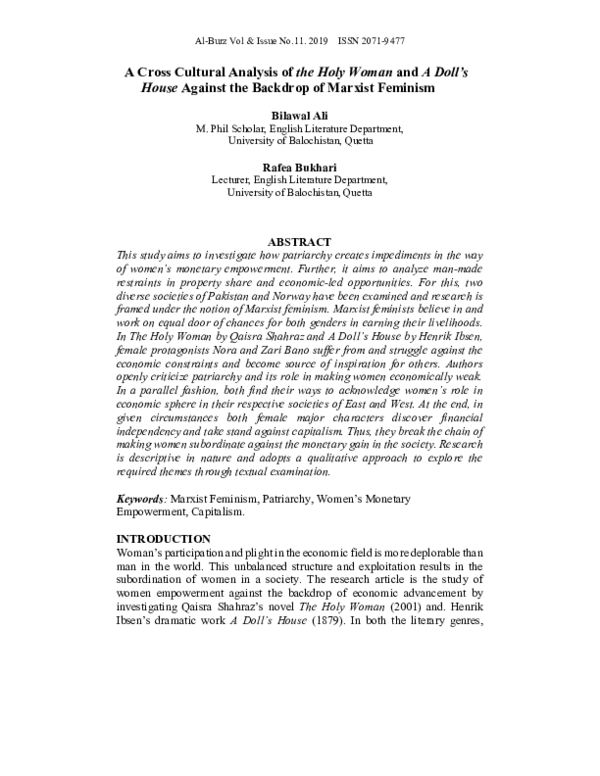 (PDF) Cross Cultural Analysis of The Holy Woman And A Doll’s House