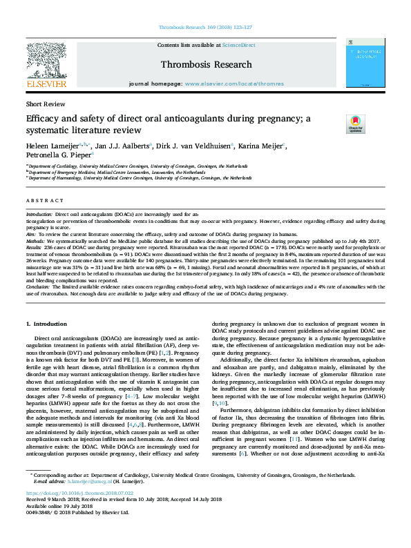 (PDF) Efficacy and safety of direct oral anticoagulants after pulmonary ...