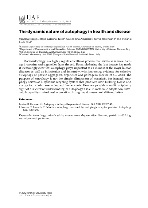 (PDF) The Dynamic Nature of Autophagy in Health and Disease