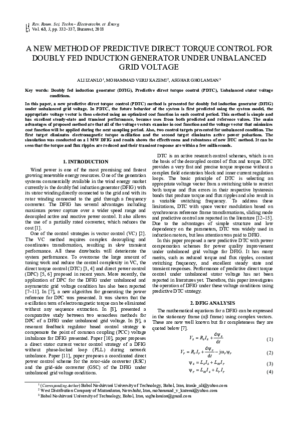 (PDF) A New Method of Predictive Direct Torque Control for Doubly Fed ...