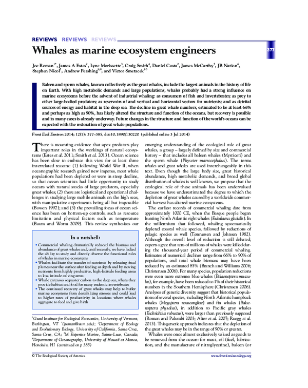 Whales As Marine Ecosystem Engineers