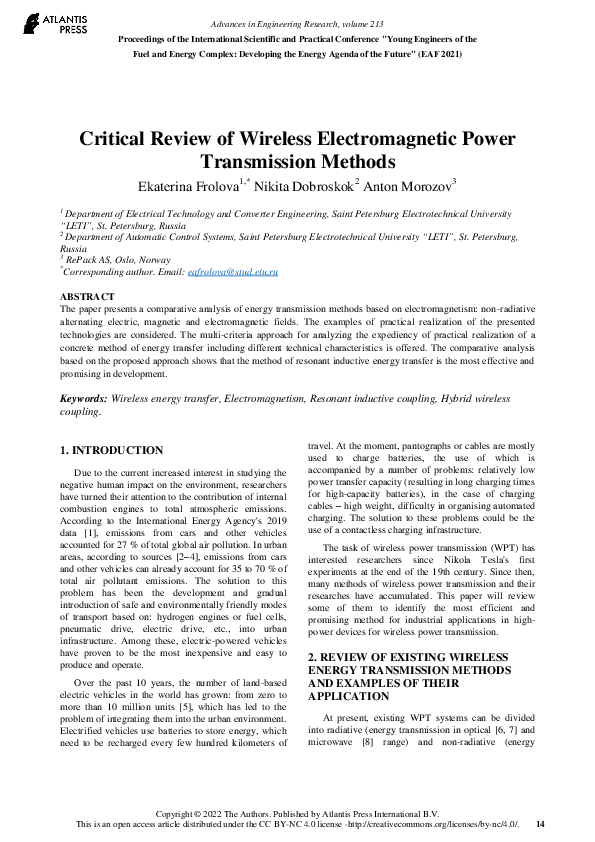 (PDF) Critical Review of Wireless Electromagnetic Power Transmission ...