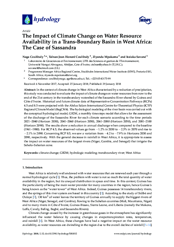 (PDF) Impact of Climate Change on Water Resources Availability in a ...