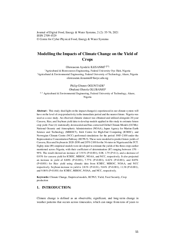 (PDF) Modelling the Impacts of Climate Change on the Yield of Crops