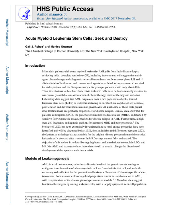 (PDF) Acute myeloid leukemia stem cells: seek and destroy