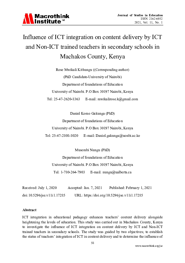 (PDF) Influence of ICT integration on content delivery by ICT and Non ...