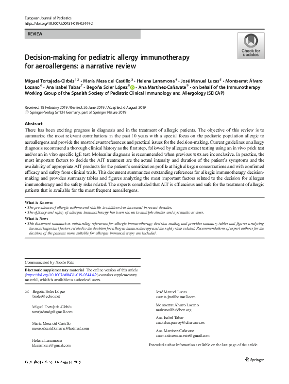 (PDF) Decisionmaking for pediatric allergy immunotherapy for