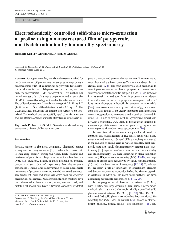 (PDF) Electrochemically controlled solid phase microextraction based on ...
