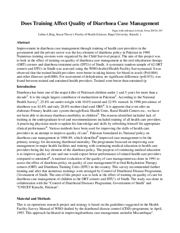 (PDF) Does training affect quality of diarrhoea case management