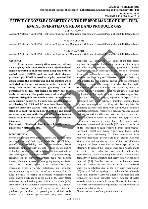 (PDF) Fect Of Nozzle Geometry On The Performance Of Duel Fuel Engine ...