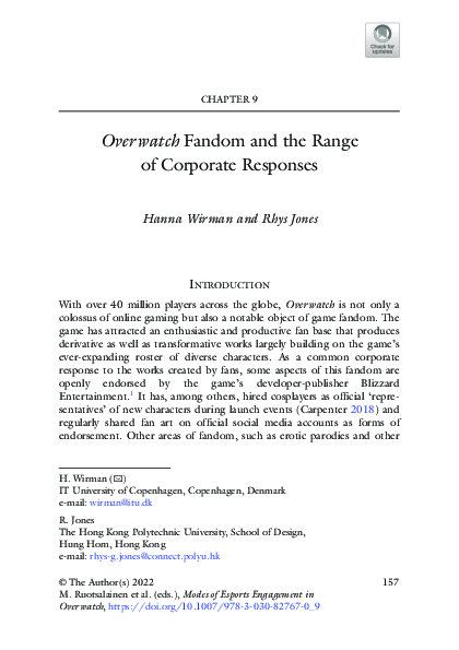 (PDF) Overwatch Fandom and the Range of Corporate Responses