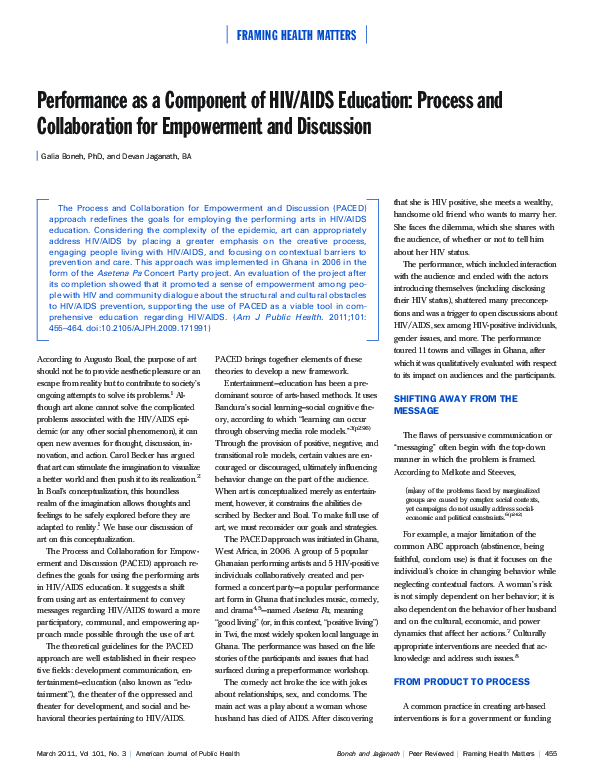 (PDF) Performance as a Component of HIV/AIDS Education: Process and ...