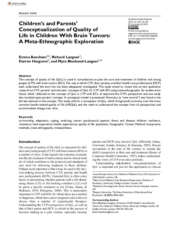 (PDF) Children’s and Parents’ Conceptualization of Quality of Life in ...