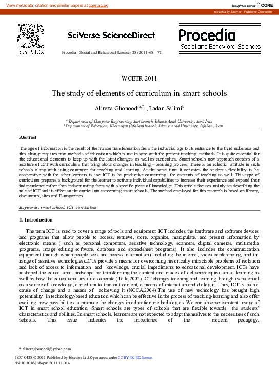 (PDF) The study of elements of curriculum in smart schools