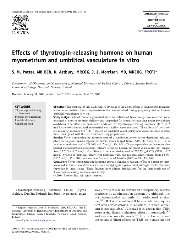 (PDF) Effects of thyrotropin-releasing hormone on human myometrium and ...
