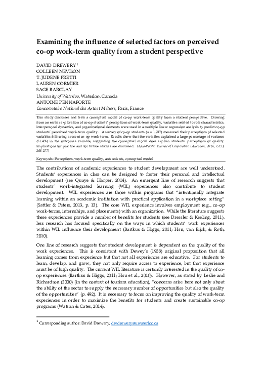 (PDF) Examining the Influence of Selected Factors on Perceived Co-Op ...