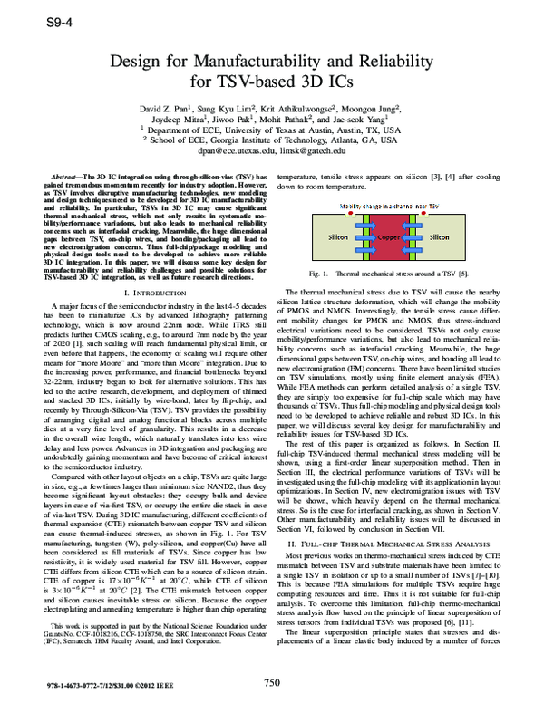 (PDF) Design for manufacturability and reliability for TSV-based 3D ICs