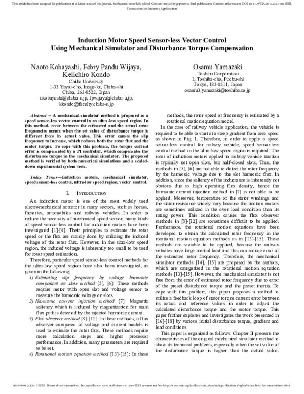 (PDF) Induction motor speed sensor-less vector control with the ...