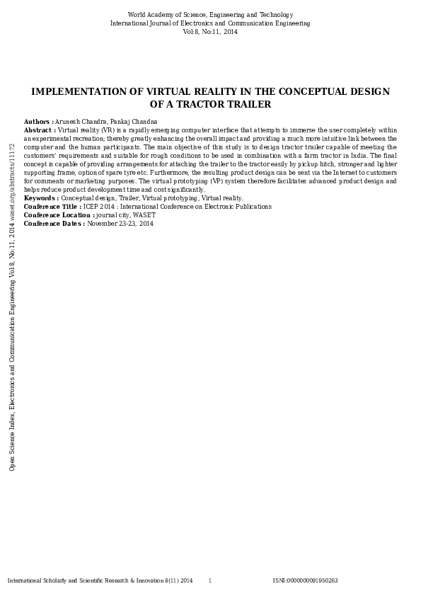 (PDF) Implementation of Virtual Reality in the Conceptual Design of a ...