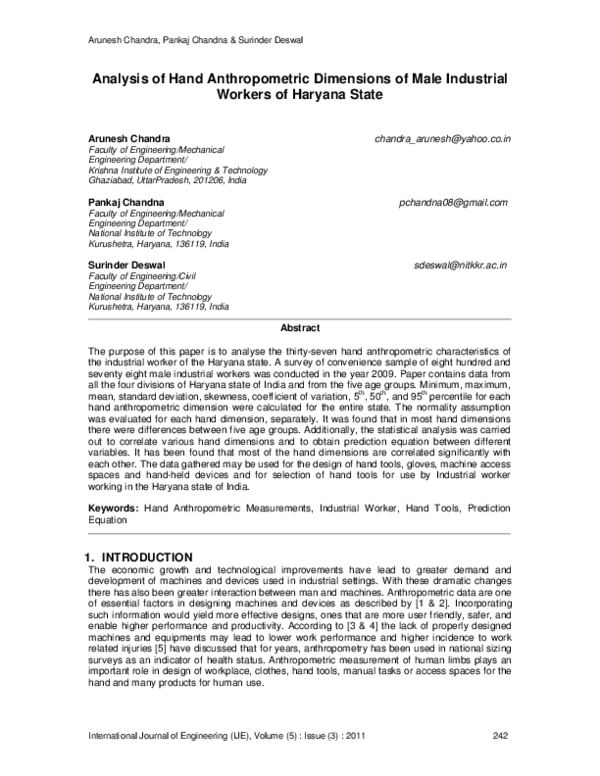 (PDF) Analysis of Hand Anthropometric Dimensions of Male Industrial ...