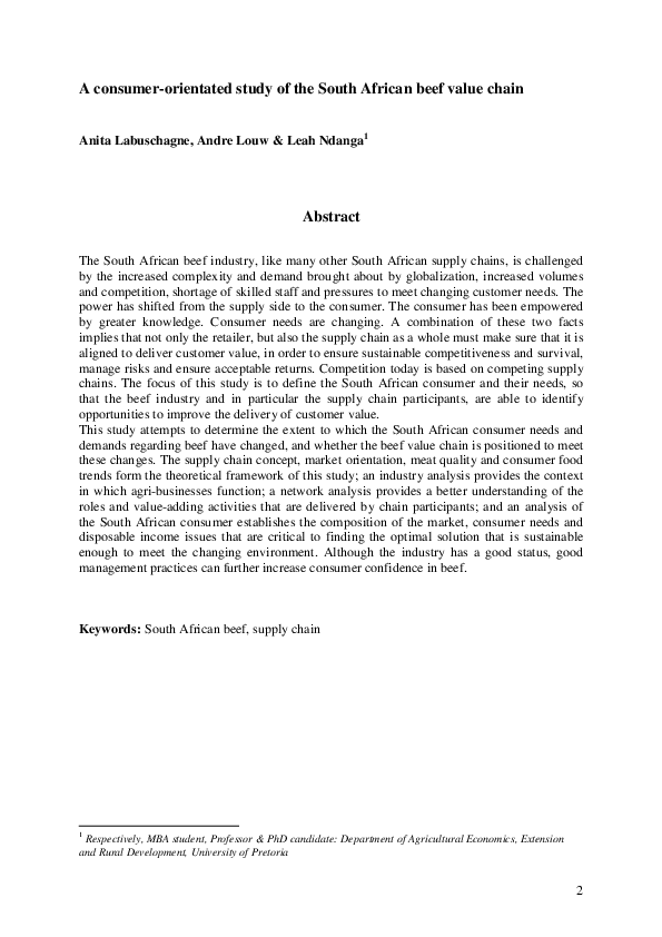(PDF) A Consumer-oriented Study of the South African Beef Value Chain