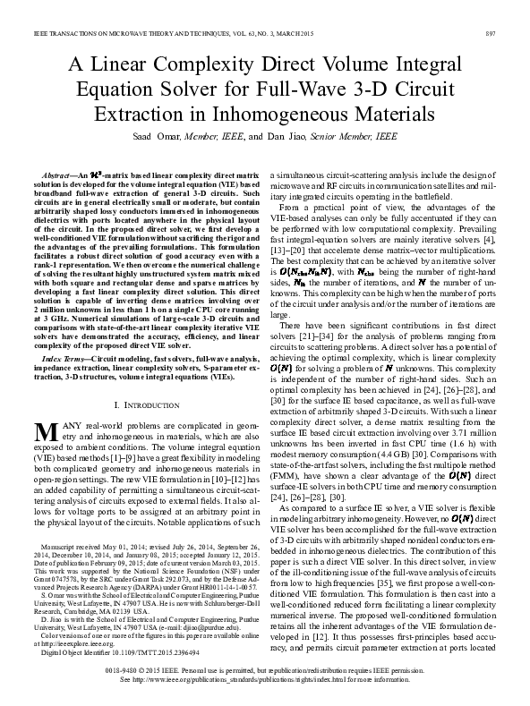 (PDF) A Linear Complexity Direct Volume Integral Equation Solver for ...