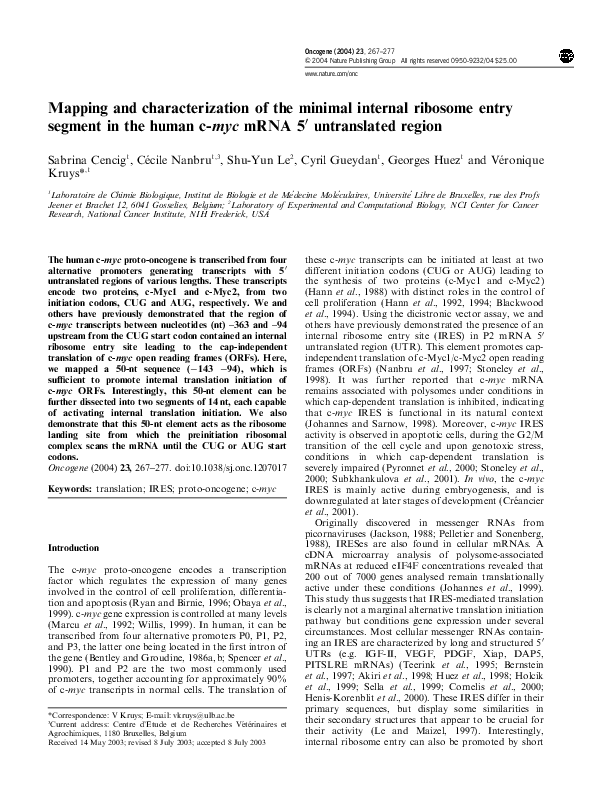 (PDF) Mapping and characterization of the minimal internal ribosome ...
