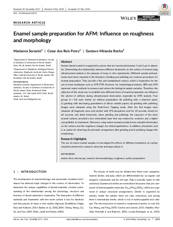 (PDF) Enamel sample preparation for AFM: Influence on roughness and ...