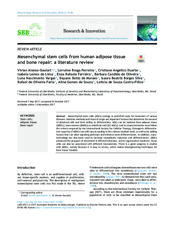 (PDF) Mesenchymal stem cells from human adipose tissue and bone repair ...
