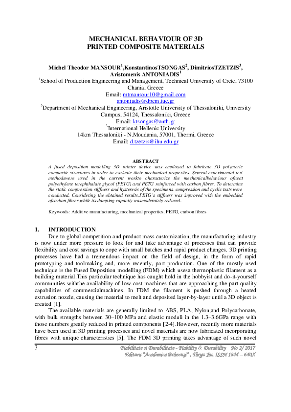(PDF) Mechanical Behaviour of 3D Printed Composite Materials