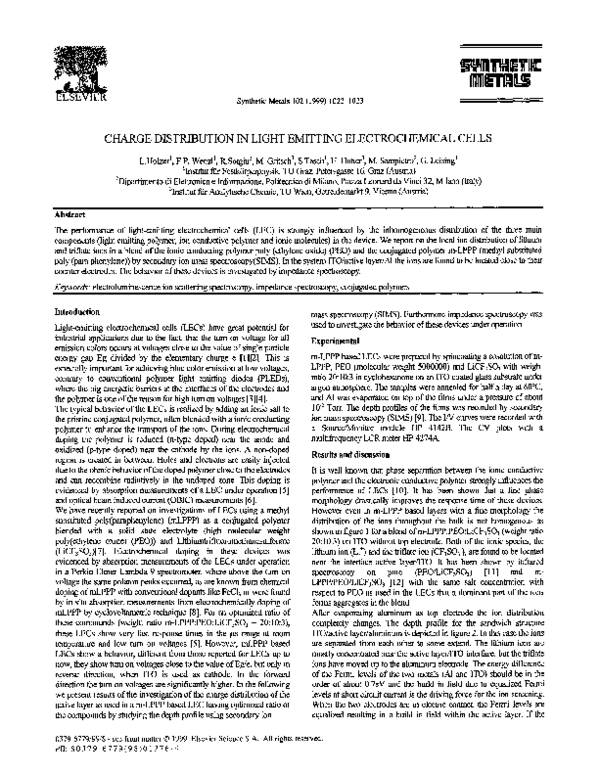 (PDF) Charge distribution in light emitting electrochemical cells