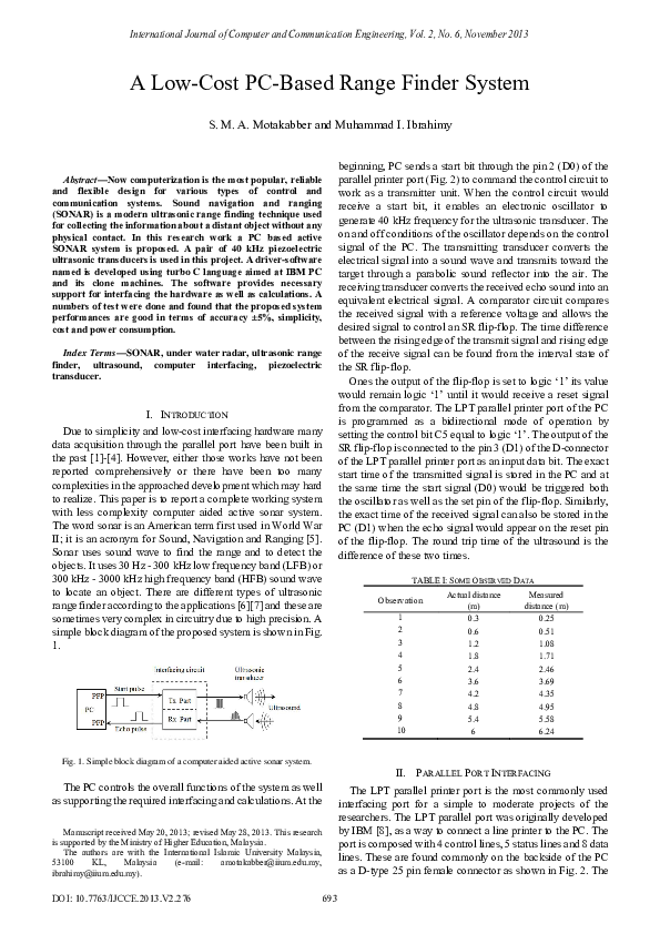 (PDF) A Low-Cost PC-Based Range Finder System