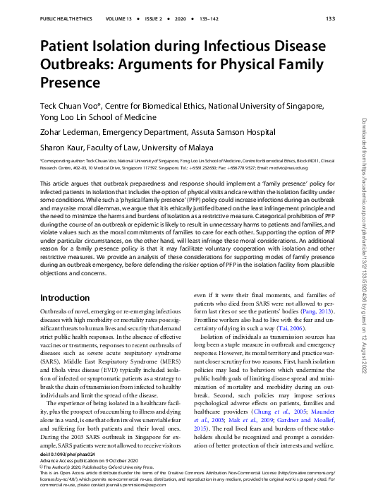 (PDF) Patient Isolation during Infectious Disease Outbreaks: Arguments ...
