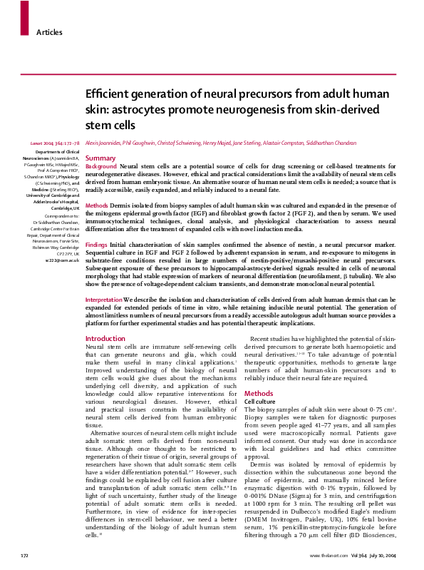 (PDF) Efficient generation of neural precursors from adult human skin ...