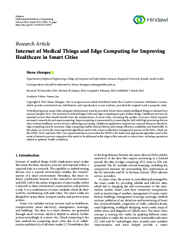(PDF) Internet of Medical Things and Edge Computing for Improving ...