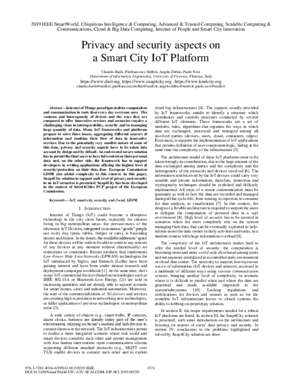 (PDF) Privacy and Security Aspects on a Smart City IoT Platform