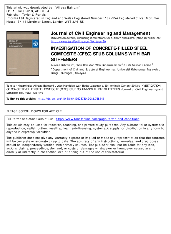 (PDF) INVESTIGATION OF CONCRETE-FILLED STEEL COMPOSITE (CFSC) STUB ...