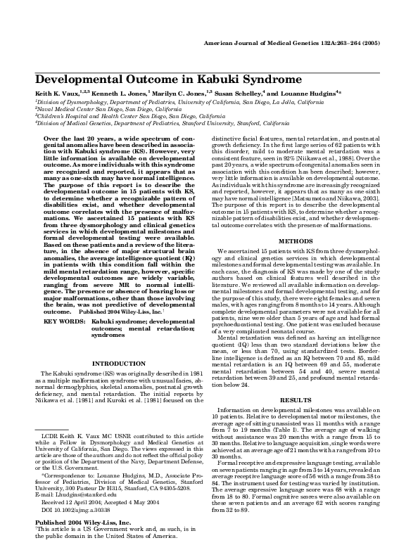 (PDF) Developmental outcome in Kabuki syndrome