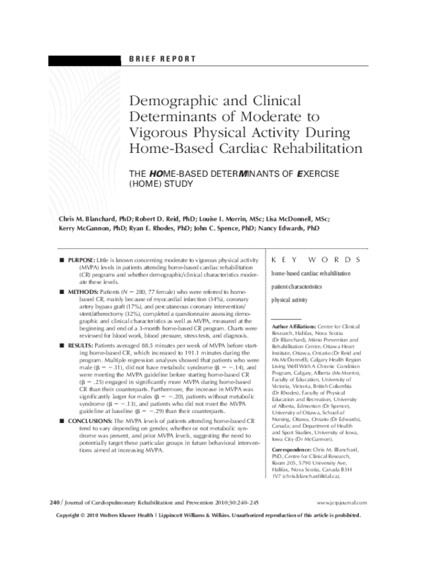 (PDF) Demographic and Clinical Determinants of Moderate to Vigorous ...
