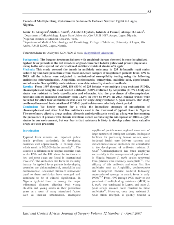 (PDF) Trends of Multiple Drug Resistance in Salmonella Enterica Serovar ...