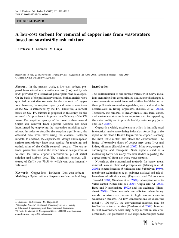 (PDF) A low-cost sorbent for removal of copper ions from wastewaters ...