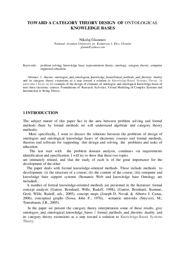 (PDF) Toward a Category Theory Design of Ontological Knowledge Bases