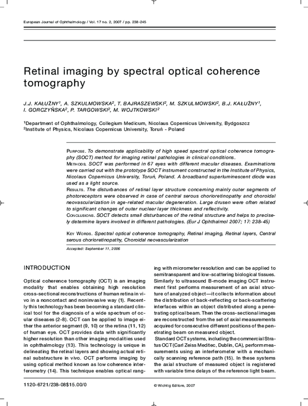 (PDF) Retinal Imaging by Spectral Optical Coherence Tomography