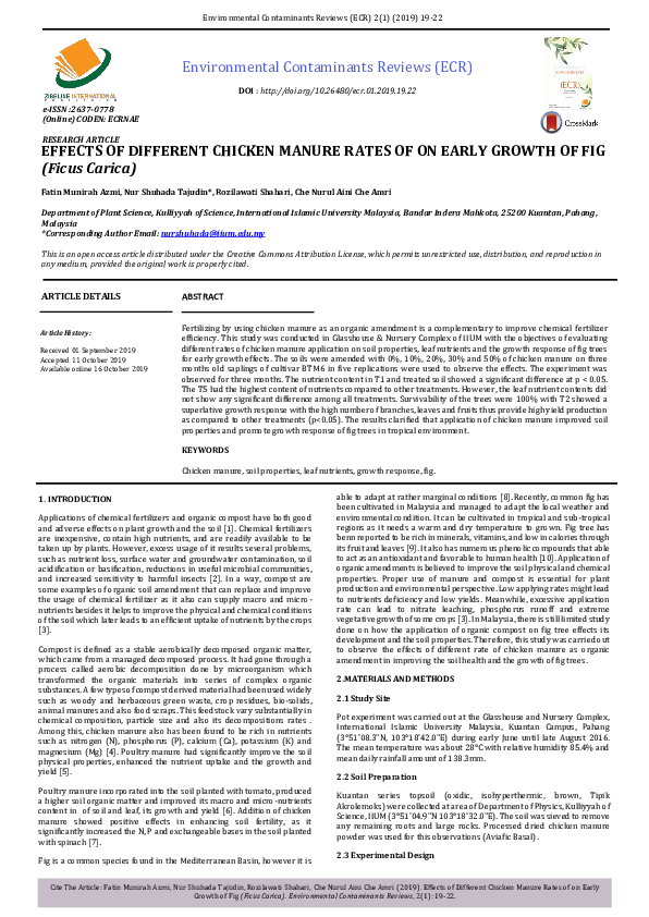 (PDF) EFFECTS OF DIFFERENT CHICKEN MANURE RATES OF ON EARLY GROWTH OF ...