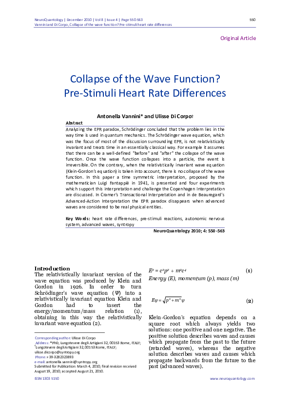 (PDF) Collapse of the Wave Function? Pre-Stimuli Heart Rate Differences
