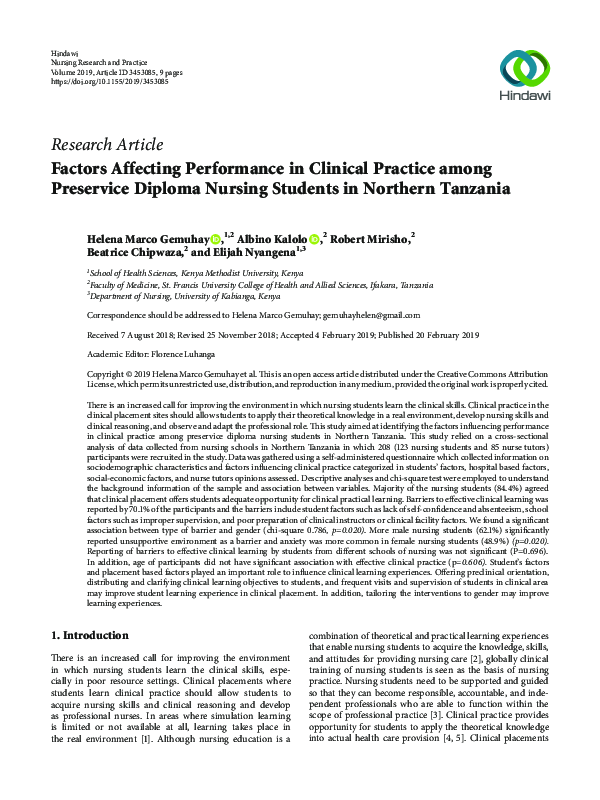 (PDF) Factors Affecting Performance in Clinical Practice among ...